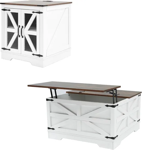 Vista 10 de Mesa de centro negra con almacenamiento, mesa de cóctel con parte superior elevadora con bisagras, mesa central cuadrada de madera con gran