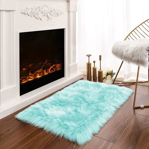 Vista 12 de Latepis - Alfombra rectangular de piel sintética tipo lana de oveja suave y esponjosa de estilo bohemio para sala de estar, dormitorio y residencias