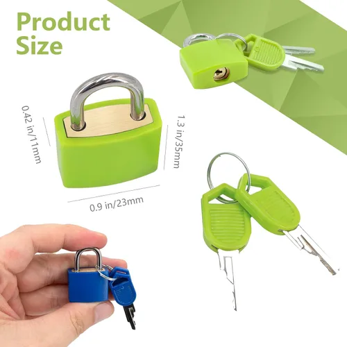 Vista 8 de 6 cerraduras de maleta con llaves, multicolor pequeño, Matel, candados de equipaje cubiertos de plástico, mini candado con llave para el hogar