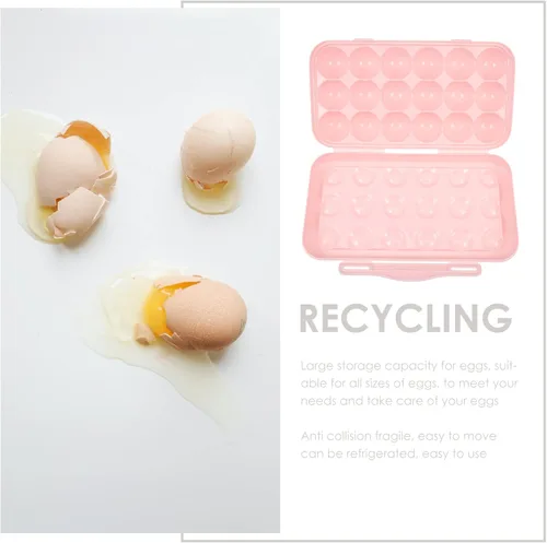 Vista 6 de Angoily Cartón de huevos, soporte apilable para huevos para refrigerador, almacenamiento de plástico1, bandejas de almacenamiento rosa de cocina