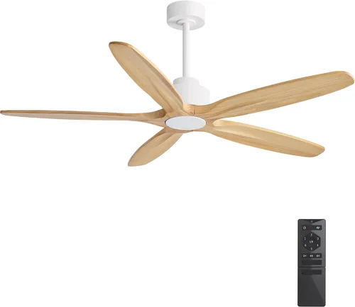 Vista 10 de WINGBO Ventilador de techo de 54 pulgadas sin luz, 5 aspas de madera maciza tallada, motor CC reversible de 6 velocidades, ventilador de techo