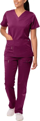 Vista 21 de Adar Pro Breakthrough Plus - Conjunto de uniforme médico para mujer, parte superior con cuello en V mejorado y pantalones con múltiples bolsillos