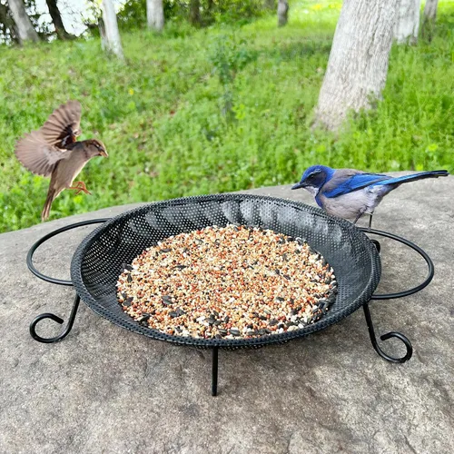 Vista 9 de CQAIRIOU Bandeja de comedero de pájaros colgante de alta calidad, tamaño de 11.8 pulgadas, bandeja de malla de acero inoxidable, comedero de pájaros