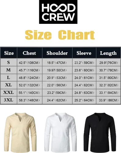 Vista 7 de HOOD CREW Camisetas básicas de manga larga de lino y algodón para hombre
