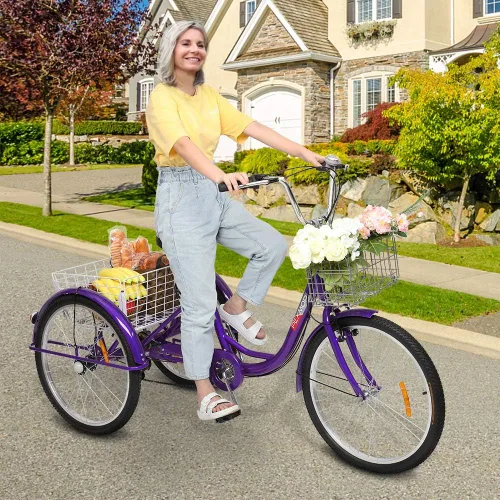 Vista 8 de PEXMOR Triciclo para adultos, 24/26 pulgadas, 7 velocidades, 3 ruedas, triciclo para adultos, triciclo para adultos, triciclo