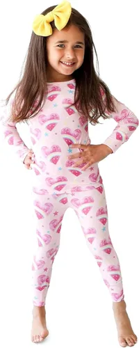 Vista 89 de Posh Peanut Pijamas para niñas, suaves, de viscosa de bambú para niños, pijamas a juego de manga larga para niñas
