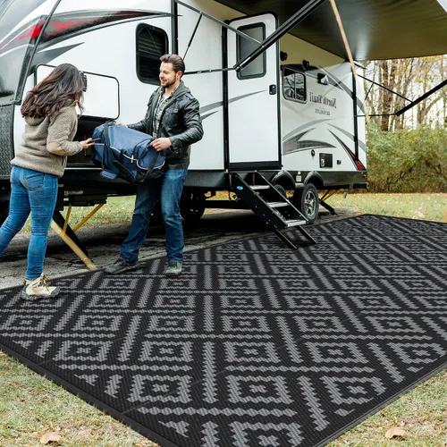 Vista 22 de GENIMO - Tapete de exterior para patio, 6 x 9 pies, impermeable, reversible, de plástico, para campamento, caravana, terraza, porche, cámper