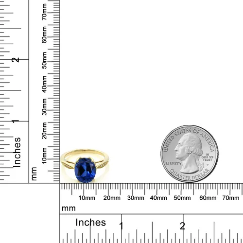Vista 58 de Gem Stone King Anillo de compromiso de oro amarillo de 14 quilates de 2-3 quilates con piedra preciosa ovalada de 0.394 x 0.315 in y diamantes