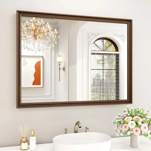 Vista 28 de WEER - Espejo de baño con luces LED, 50x70cm, espejo de tocador montado en la pared, 3 colores regulables, almohadilla antiempañante retroiluminada