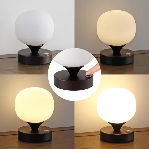 Vista 4 de JONATHAN Y JYL7112A - Lámpara de mesa LED recargable moderna de bronce aceitado de 6.13 pulgadas, pantalla de vidrio blanco esmerilado, luz táctil