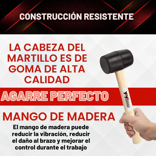 Vista 6 de YIYITOOLS YY-2-005 Mazo de goma con mango de madera–8 onzas, negro