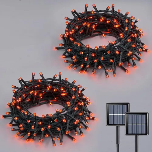 Vista 15 de QITONG Paquete de 2 luces solares de Navidad multicolor, cada cadena de 100 luces LED de 33 pies para exteriores, impermeable, 8 modos de cable
