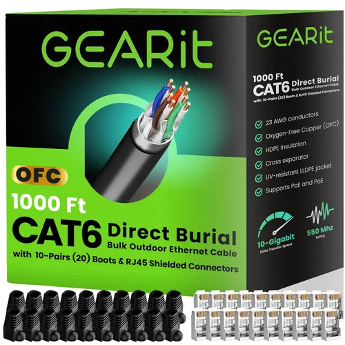 Vista 10 de GEARit - Cable Ethernet Cat6 para exteriores (3 m) 23AWG de cobre puro, FTP, LLDPE, impermeable, entierro directo, en tierra, resistente a UV, POE