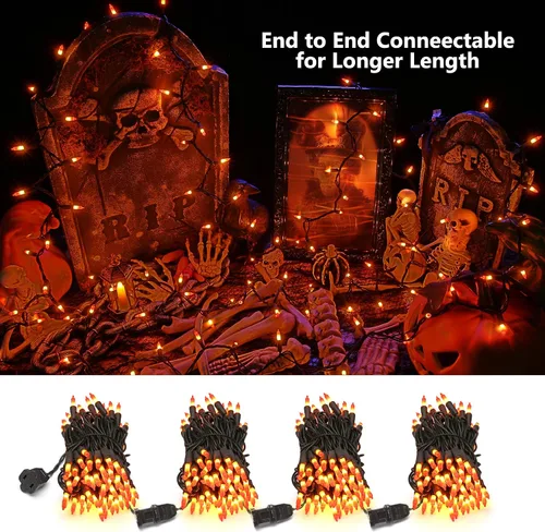 Vista 2 de ODEETRONIC Candy Corn - Luces de Halloween de 21.63 pies, juego de 100 luces incandescentes conectables, 120 V, certificado UL, luz de Halloween