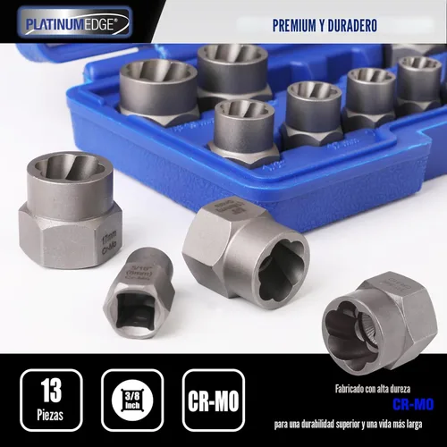 Vista 3 de PLATINUMEDGE Juego de 13 piezas de extractor de pernos de impacto y tuercas, juego de extractor de pernos pelados, juego de herramientas
