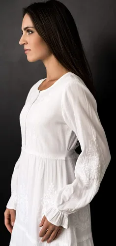Vista 5 de White Elegance Vestido de manga larga de algodón para mujer, color blanco modesto, con botones en la parte delantera