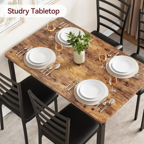 Vista 4 de Juego de mesa de comedor para 4, mesa de cocina y sillas para 4, juego de mesa de comedor de cocina de 5 piezas, mesa de comedor rectangular moderna