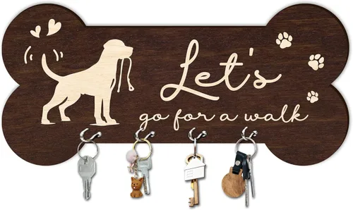Vista 8 de Llavero de madera con 4 ganchos – Did Someone Say Walk Dog Organizador de llaves decorativo para pared – Casa Oficina Cocina Pasillo Entrada
