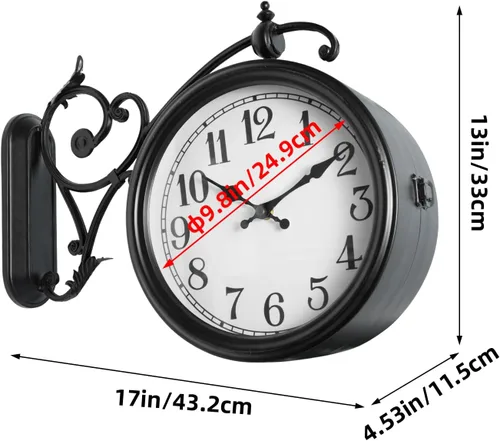 Vista 2 de Reloj de pared de doble cara, reloj de pared vintage de metal europeo, relojes de pared grandes de esquina antiguos para jardín, interior, exterior