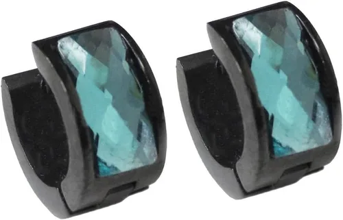 Vista 18 de Aretes de aro de acero inoxidable con cristal multicolor negro para hombres y mujeres