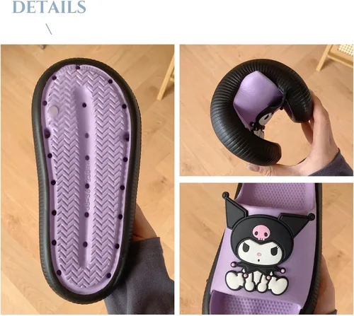 Vista 7 de Lindas pantuflas de dibujos animados Kuromi Kawaii para mujer, sandalias de nube para interiores y exteriores, antideslizantes, zapatos de ducha