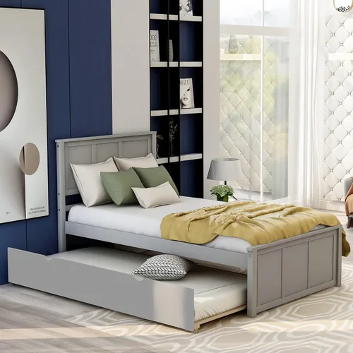 Vista 10 de Cama de plataforma con nido, marco de cama individual de madera minimalista y elegante, montaje simple y aspecto retro (espresso)