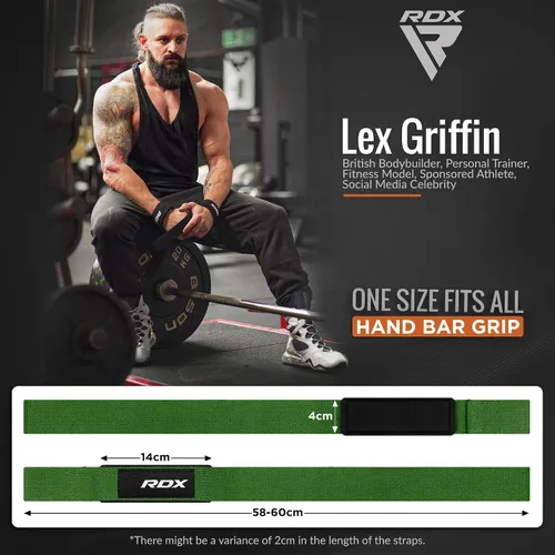Vista 3 de RDX - Correas de elevación para levantamiento de pesas – Correa de muñeca de gimnasio resistente 100% algodón con acolchado de neopreno de 5 mm