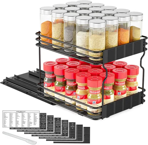 Vista 9 de SpaceAid estante organizador de especias para gabinete, organizador de condimentos deslizante y resistente para armarios de cocina, con 415