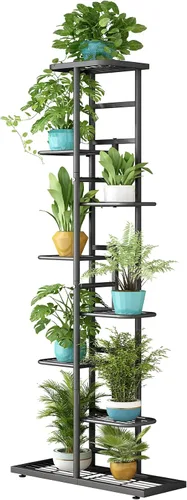 Vista 10 de LINZINAR Soporte de metal para plantas de 4 niveles y 5 macetas, estante múltiple para macetas para interiores y exteriores, unidad de estantería