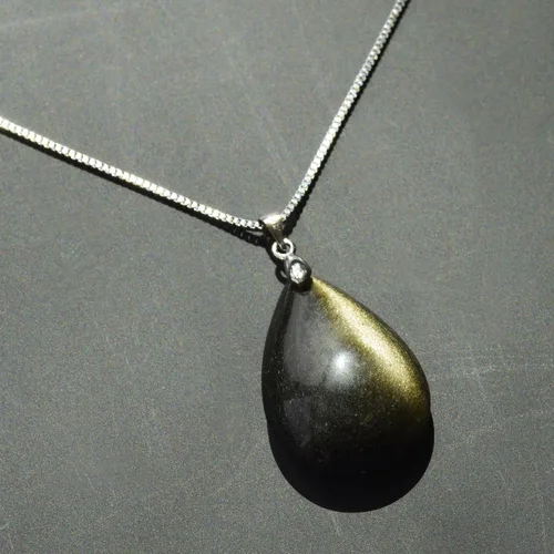 Vista 4 de Collar con colgante de lágrima conmemorativo hecho de piedra preciosa natural y genuina, con cadena de aleación de metal de 18.0in.