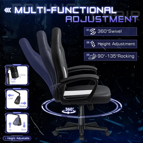Vista 4 de Silla ejecutiva de piel para oficina, sala de conferencias o videojuegos con respaldo alto, ergonómica, ajustable., Blanco