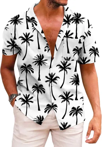 Vista 228 de KYKU - Camisa hawaiana funky para hombre, ropa tropical para vacaciones en Palm Beach