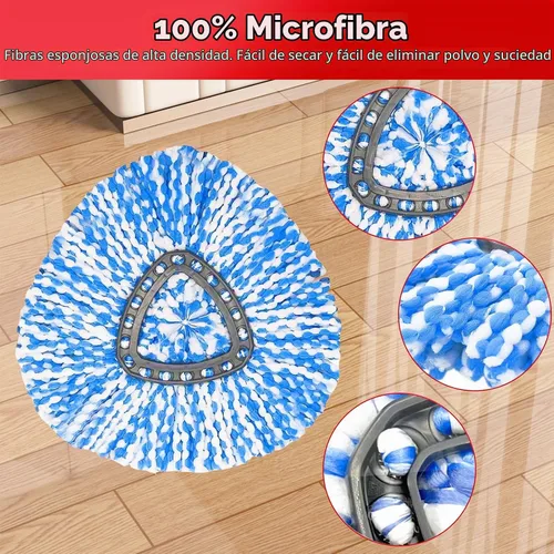 Vista 4 de O-Cedar - Cabezal de trapeador giratorio, base, mango de repuesto para sistema RinseClean 2 tanques, 4 repuestos de fregona de microfibra, 1 base
