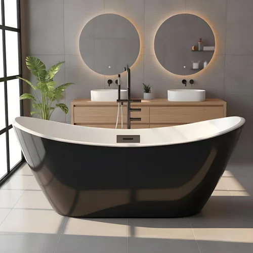 Vista 32 de 59 Inch Freestanding Bathtubs, White Acrylic Free Standing Bathtub, Modern Soaking Tub with Integrated Overflow & Chrome Drain for Bathroom Remodel