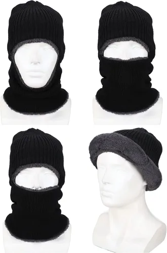 Vista 4 de 2 máscaras faciales de invierno para esquí, pasamontañas de punto cálido para hombres y mujeres, forro polar resistente al viento para deportes al
