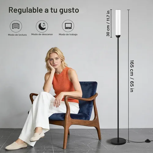 Vista 2 de Ambimall - Juego de 2 lámparas LED de pie con mando a distancia, interruptor de pie, color negro