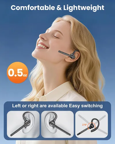 Vista 4 de New Bee Auriculares Bluetooth V5.1 72H Hablar Time Dual Mic con botón de silencio para negocios, auricular Bluetooth inalámbrico manos libres