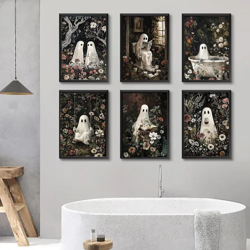 Vista 2 de GOUOYANA Paquete de 6 kits de pintura de diamantes de Halloween para adultos, kits de pintura de diamante fantasma para principiantes, 5D Halloween