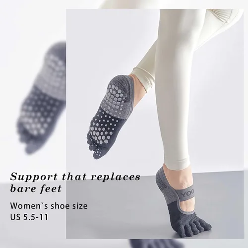Vista 6 de QQOLi Calcetines de yoga antideslizantes Agarre fuerte y cinco dedos para mujeres, pilates, soporte deportivo antideslizante, cojín para mujer