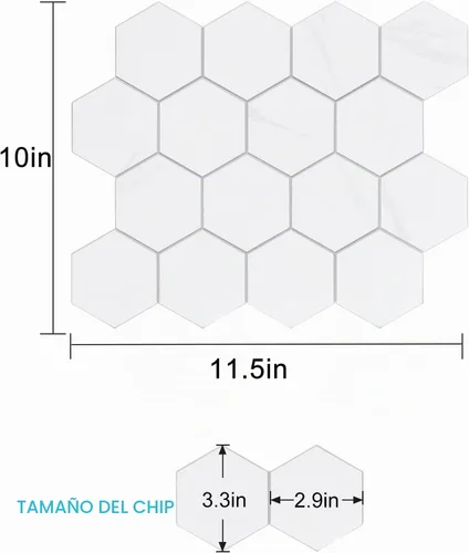 Vista 7 de Azulejos hexagonales de alta calidad para despegar y pegar, blanco impermeable para salpicaduras, azulejos de mármol autoadhesivos para cocina, baño