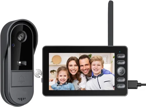 Vista 10 de TKMARS Timbre de puerta inalámbrico sin suscripción, timbre de video, intercomunicador en tiempo real, pantalla de 4.5 pulgadas, ángulo de visión