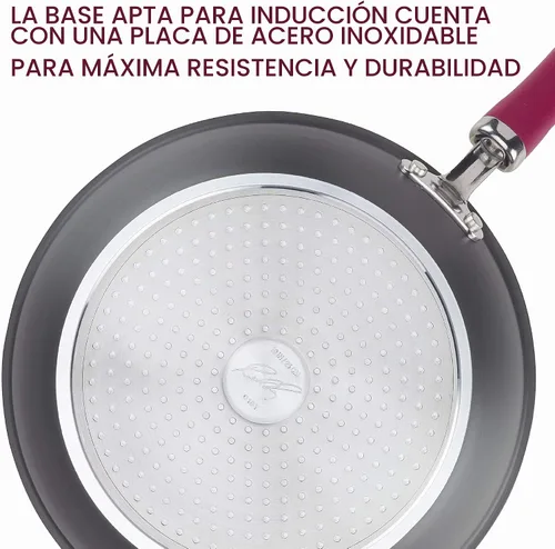 Vista 3 de Rachael Ray Create Delicious - Juego de ollas y sartenes antiadherentes anodizadas duras, 11 piezas, asas burdeos Asas Borgoña