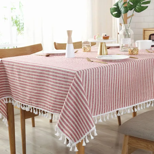 Vista 10 de Mantel cuadrado de lino y algodón con borlas a rayas, resistente a las arrugas, para cocina, comedor, decoración de mesa del hogar