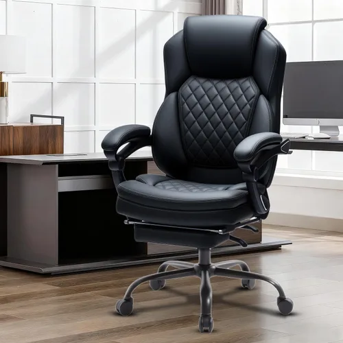 Vista 2 de Sillas de escritorio reclinables de oficina de 400 libras con reposapiés, sillas de oficina reclinables con respaldo alto y ruedas grandes, silla