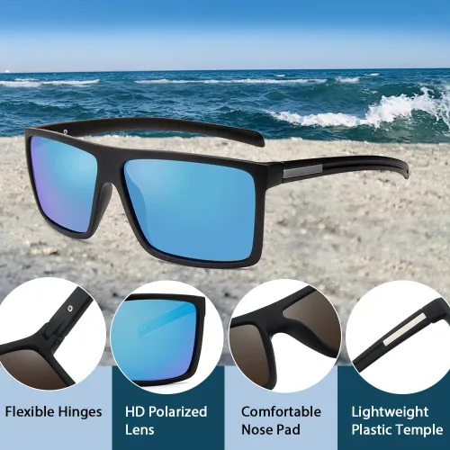 Vista 4 de Gafas de sol polarizadas cuadradas de estilo clásico de los hombres Gafas de sol ligeras de plástico protección UV para conducir