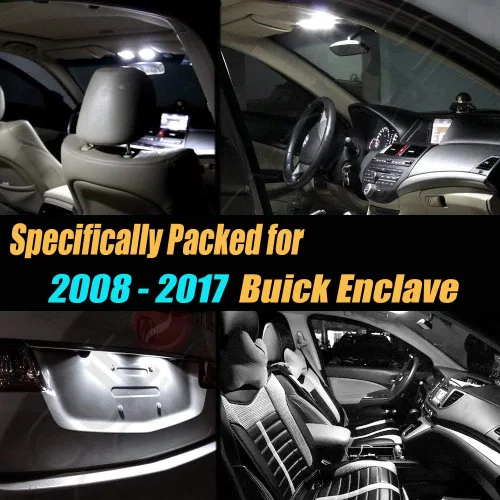 Vista 2 de Paquete de 14 bombillas LED para interior de automóvil, color blanco superblanco, 6000 K, compatible con Buick Enclave 2008-2017