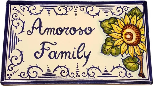 Vista 5 de CERAMICHE D'ARTE PARRINI - Azulejo de cerámica italiana de cerámica personalizada con nombre rectangular placas familiares pintadas a mano hechas
