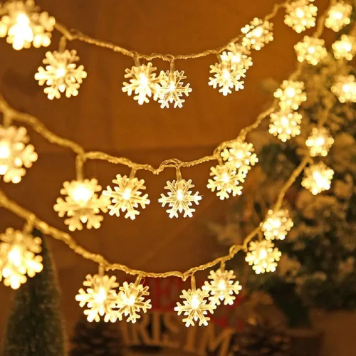Vista 4 de 19 pies / 40LED Cadena de Luces de Copo de Nieve, Cadena de Luces Decorativas para Exteriores e Interiores, Impermeable, Decoración de la Casa