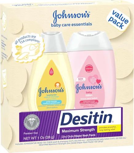 Vista 5 de Johnson's Baby Care Essentials - Juego de regalo, loción corporal y pasta de óxido de zinc para la piel delicada del bebé, paquete económico