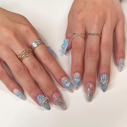 Vista 10 de Uñas postizas a presión con punta francesa, uñas postizas de almendra, cobertura completa, uñas artificiales brillantes, uñas acrílicas medianas